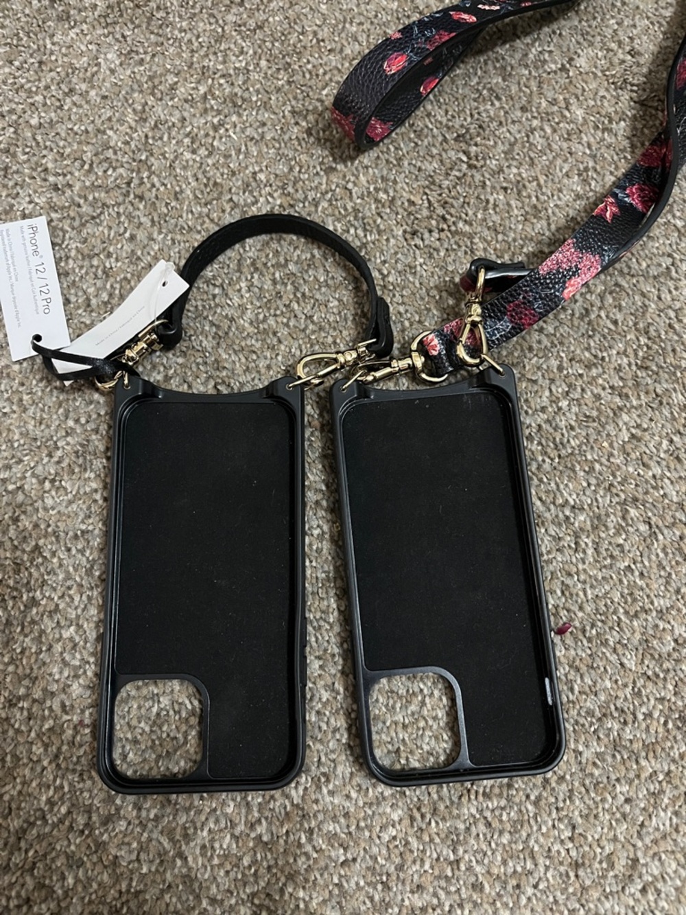 Bandolier Black Floral Leather Crossbody iPhone Case with Pink Roses - Picture 3 of 3